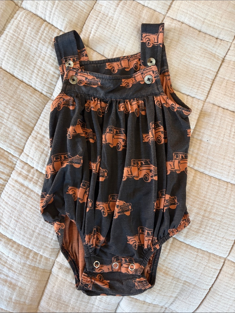 Baby Black & Brown Truck Print Romper